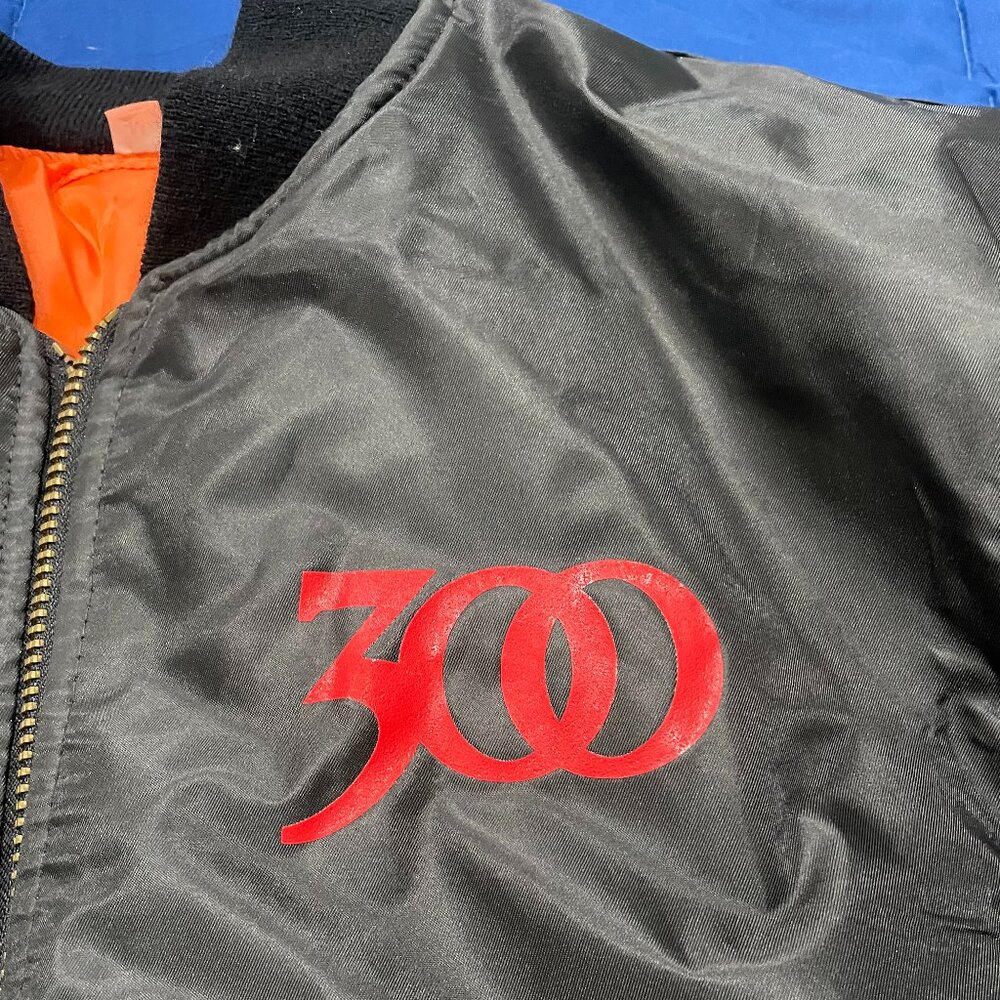 "300" Embroidered Bomber Jacket - Size Medium - Black with Orange Lining - Picture 2 of 4